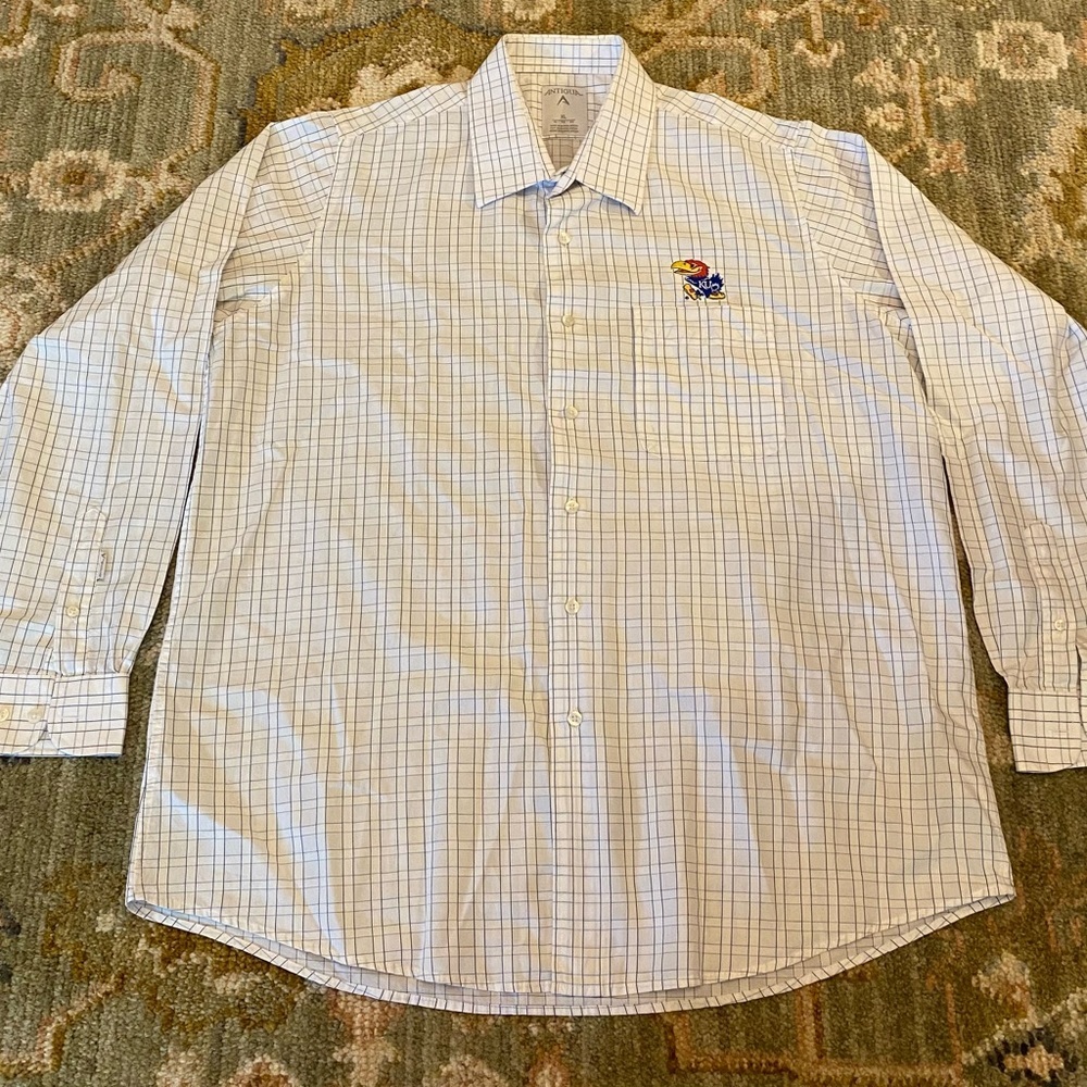Kansas Jayhawks‎ Antigua LS Button Down Shirt Men’s Size XL Color White Plaid